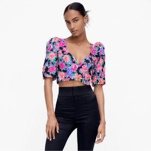 Zara Puff Sleeve Deep V Crop Top